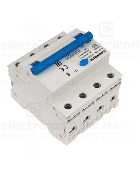 Intrerupator diferential RCBO, 3P+N, 30mA, 6kA, curba B, tip A, 32A, Amparo, Schrack, AK668832