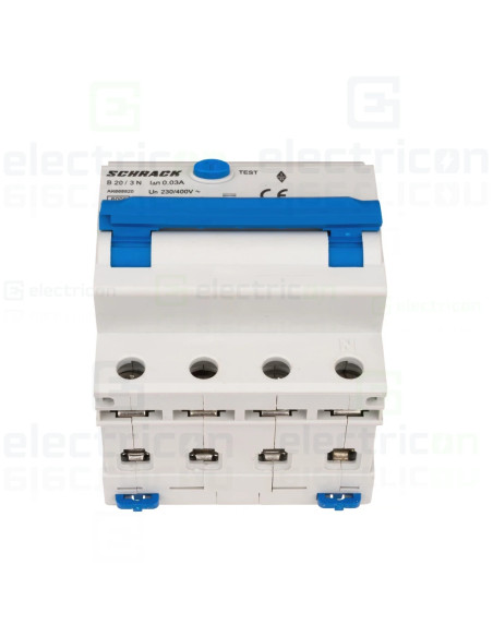 Intrerupator diferential RCBO, 3P+N, 30mA, 6kA, curba B, tip A, 20A, Amparo, Schrack, AK668820