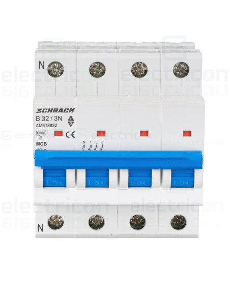 Siguranta automata (disjunctor) , MCB, 3P+N , curba B,32A, 6kA, curba B, Amparo, Schrack, AM618832