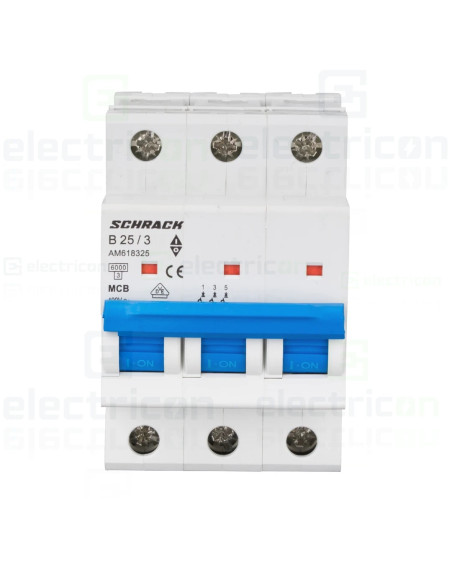 Siguranta automata (disjunctor) , MCB, 3 poli, curba B, 25A, 6kA, curba B, Amparo, Schrack, AM618325