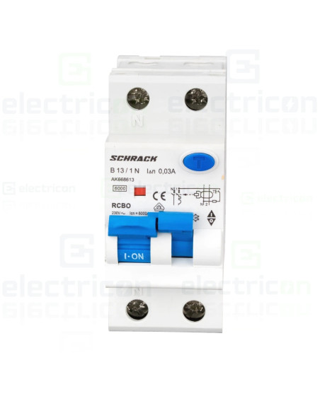 Siguranta diferentiala RCBO, B13, 13A 1P+N, 6kA, 30mA, tip A, AMPARO, Schrack, AK668613