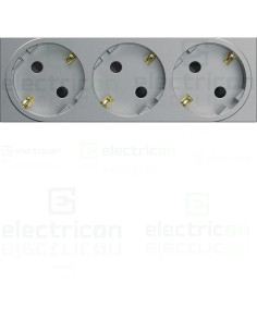 Priza shucko tripla pentru canal cablu, 45mm, 16A, aluminiu, QuickConnect, Gallery, Hager, WXF473T