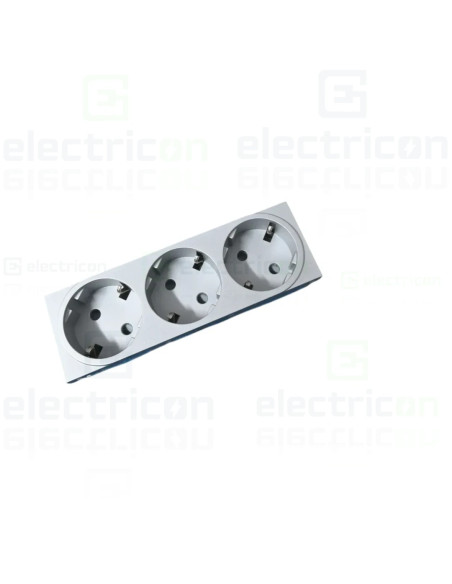 Priza shucko tripla pentru canal cablu, 45mm, 16A, aluminiu, QuickConnect, Gallery, Hager, WXF473T