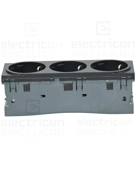 Priza shucko tripla pentru canal cablu, 45mm, 16A, negru, QuickConnect, Gallery, Hager, WXF473N