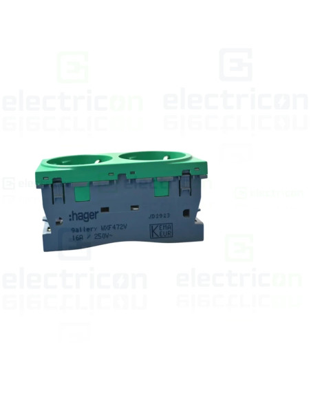 Priza dubla shucko pentru canal cablu, 45mm, 16A, verde, QuickConnect, Gallery, Hager, WXF472V