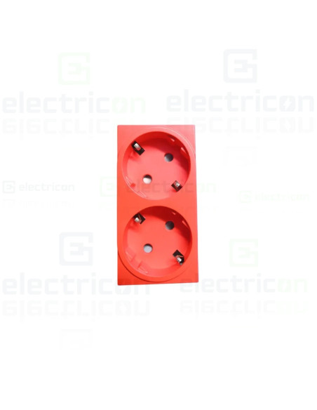 Priza dubla shucko pentru canal cablu, 45mm, 16A, rosu, QuickConnect, Gallery, Hager, WXF472R