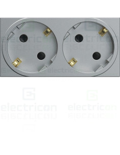 Priza dubla shucko pentru canal cablu, 45mm, 16A, aluminiu, QuickConnect, Gallery, Hager, WXF472T