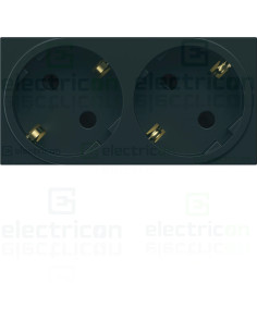 Priza dubla shucko pentru canal cablu, 45mm, 16A, negru, QuickConnect, Gallery, Hager, WXF472N