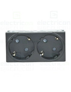 Priza dubla shucko pentru canal cablu, 45mm, 16A, negru, QuickConnect, Gallery, Hager, WXF472N 2