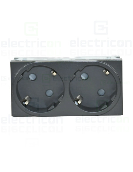 Priza dubla shucko pentru canal cablu, 45mm, 16A, negru, QuickConnect, Gallery, Hager, WXF472N