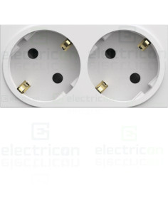 Priza dubla shucko pentru canal cablu, 45mm, 16A, alb, QuickConnect, Gallery, Hager, WXF472B