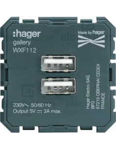 Mecanism priza 2x USB A, 15W (5V/3A), 2M, Gallery, Hager, WXF112
