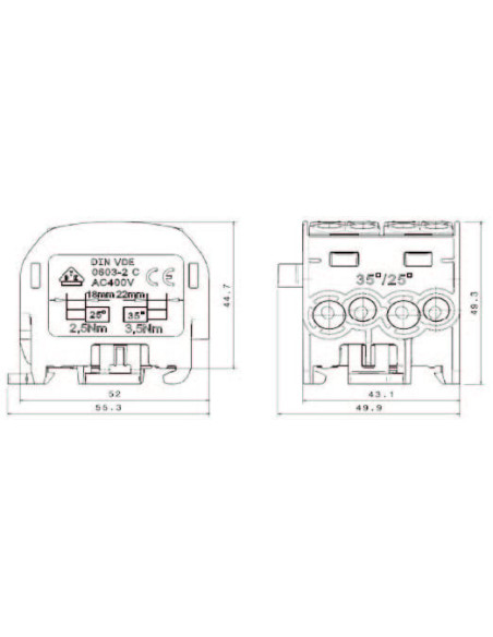 Clema derivatie, 35mm²,Cu-Cu, 4 intrari-4 iesiri, galben/verde, Schrack, IK026232