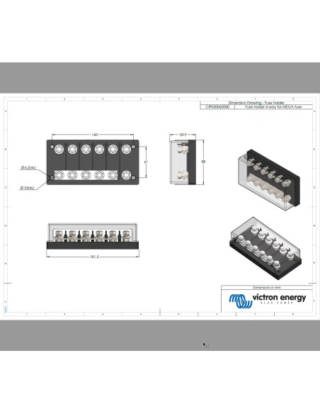 Suport sigurante fotovoltaice tip Mega Fuse, cu 6 poziții și bară de distribuție de 500 A, Victron Energy, CIP050060000