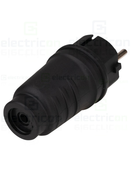 Stecher shucko rezistent la impact, 16A, 250V, IP44, negru, Schrack, YY714316