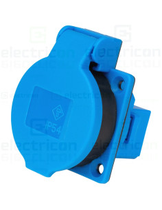 Priza Shucko, 16A, 250V, IP54, albastru, tip F, capac rotund, cu etanșare , Schrack, YY794316