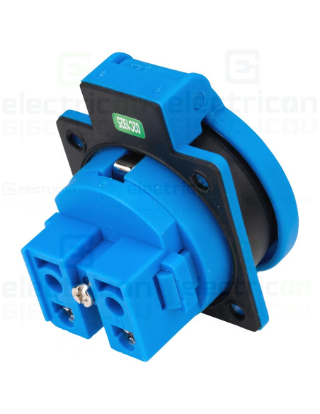 Priza Shucko, 16A, 250V, IP54, albastru, tip F, capac rotund, cu etanșare , Schrack, YY794316