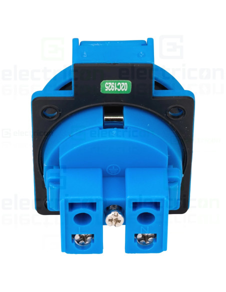 Priza Shucko, 16A, 250V, IP54, albastru, tip F, capac rotund, cu etanșare , Schrack, YY794316
