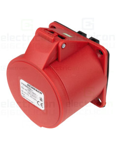 Priza industriala, CEE fix, 5 poli, 32A, 400V, IP44, cu garnitură. montaj pe panou, dreaptă, Schrack, YY794532