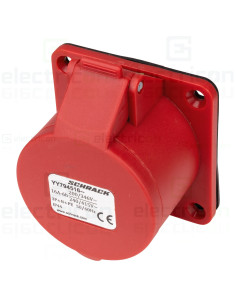 Priza industriala, CEE fix, 5 poli, 16A, 400V, IP44, cu garnitură. montaj pe panou, dreaptă, Schrack, YY794516