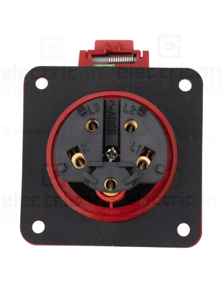 Priza industriala, CEE fix, 5 poli, 16A, 400V, IP44, cu garnitură. montaj pe panou, dreaptă, Schrack, YY794516