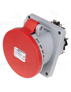 Priza industriala, CEE fix, 5 poli, 63A, 400V, IP44, cu garnitură. montaj pe panou, unghi de 15°, Schrack, YY784563