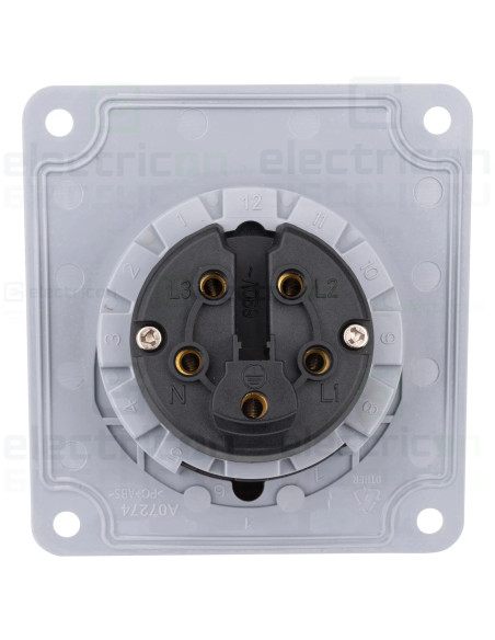 Priza industriala, CEE fix, 5 poli, 16A, 400V, IP44, cu garnitură. montaj pe panou, unghi de 15°, Schrack, YY784516
