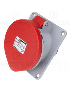 Priza industriala, CEE fix, 5 poli, 32A, 400V, IP44, cu garnitură. montaj pe panou, unghi de 15°, Schrack, YY784532