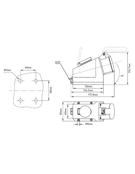 Priza industriala, CEE combinat, 5 poli, 16A, 400V, IP44, precablat, Schrack, YY774516