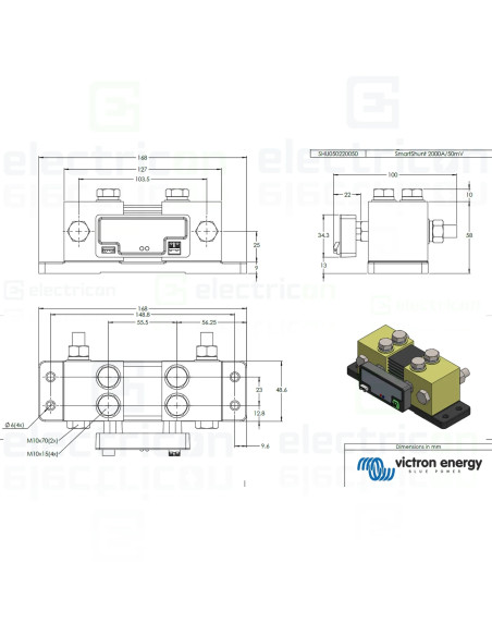 Monitor baterie (șunt), SmartShunt 2000A/50mV, Victron Energy, SHU202050200