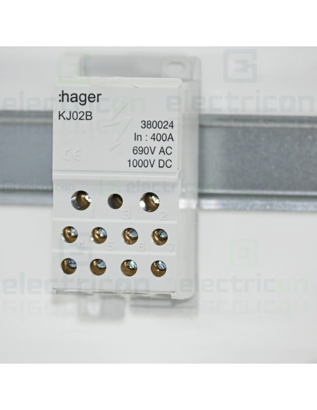 Bloc distribuție terminal, 1P, 400A, 1x185mm²+2x35mm²+5x16mm²+4x1,5-10 mm² lățime 45mm, Hager,  KJ02B