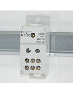 Bloc distribuție terminal, 1P, 160A, 1x70mm²+6x16mm² + 1 bară colectoare 16x5mm, lățime 35mm, Hager, KJ02C