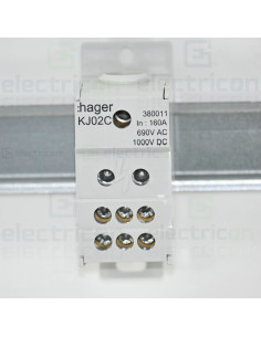 Bloc distribuție terminal, 1P, 160A, 1x70mm²+6x16mm² + 1 bară colectoare 16x5mm, lățime 35mm, Hager, KJ02C 2