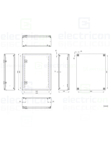 Dulap metalic cu contrapanou și ușă, IP66, 500x400x150 mm, Schrack, WSA5040150