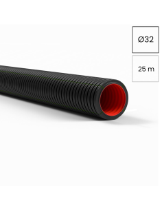 Copex tub flexibil rezistent la UV pentru cabluri telecomunicatii, rola 25 metri, negru - rosu, 32mm, 750N, DUROFLEX Kouvidis