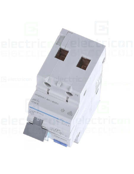 Disjunctor diferențial 1P+N, monofazic, 16A, 30mA, curba C, RCBO tip A, Hager, ADA966D