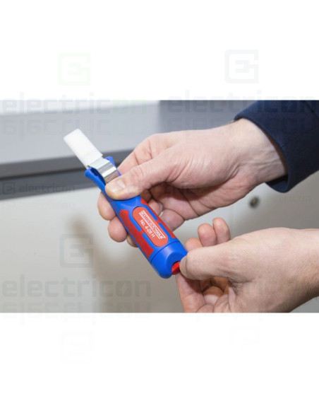 Cutit dezizolat cablu, 4 - 28H, cu maner bicomponent cu lama tip carlig si capac de protectie, 4 - 28 mm, Gama Albastru, Weicon