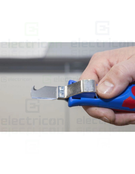Cutit dezizolat cablu, 4 - 28H, cu maner bicomponent cu lama tip carlig si capac de protectie, 4 - 28 mm, Gama Albastru, Weicon
