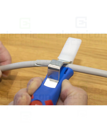 Cutit dezizolat cablu, 4 - 28H, cu maner bicomponent cu lama tip carlig si capac de protectie, 4 - 28 mm, Gama Albastru, Weicon
