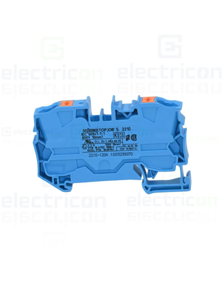 Clema șir, de trecere, 2 conexiuni, 10 mm²,albastru, CAGE CLAMP, Wago, 2210-1204