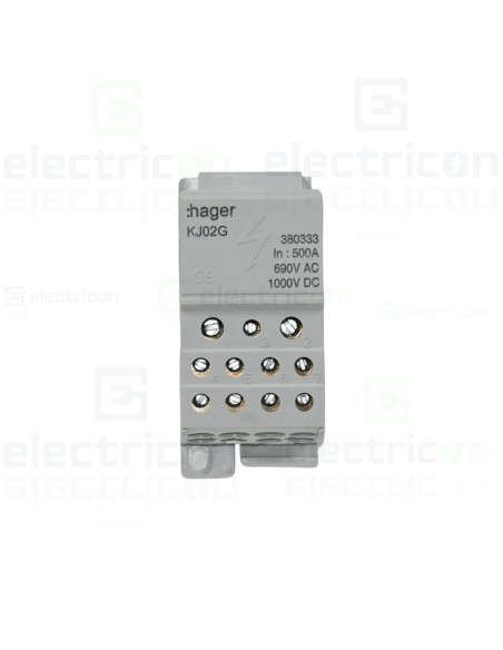 Bloc distributie terminal, 1P, 500A, 2x35mm2 + 5x16mm2 + 4x10mm2 + bara colectoare din cupru de 24x6mm, Hager, KJ02G