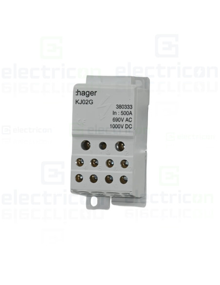 Bloc distributie terminal, 1P, 500A, 2x35mm2 + 5x16mm2 + 4x10mm2 + bara colectoare din cupru de 24x6mm, Hager, KJ02G