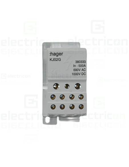 Bloc distributie terminal, 1P, 500A, 2x35mm2 + 5x16mm2 + 4x10mm2 + bara colectoare din cupru de 24x6mm, Hager, KJ02G